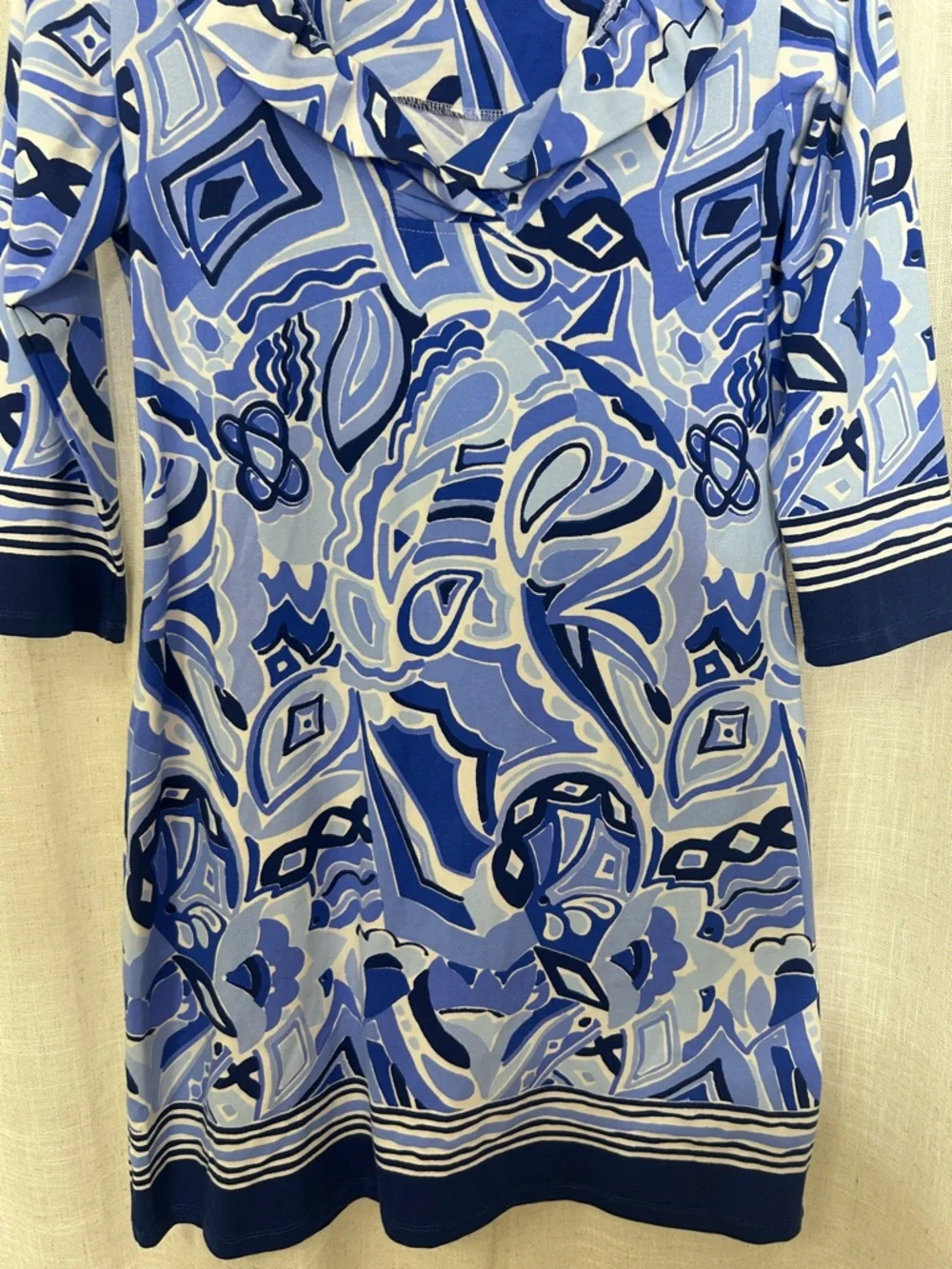 Barbara Erickson Blue Patterned Tunic Ruffle Neck Dress Size Small - Picture 6 of 11
